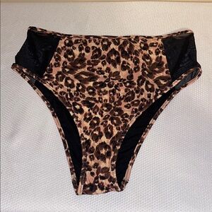 Aerie womens bikini bottom medium Animal Print High Cut cheeky black tan NWT